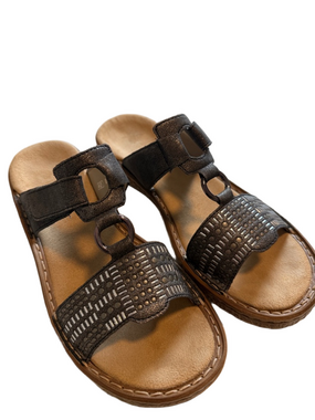 Rieker Gray Sandals CutOut Strappy Beaded Comfort Sz 40